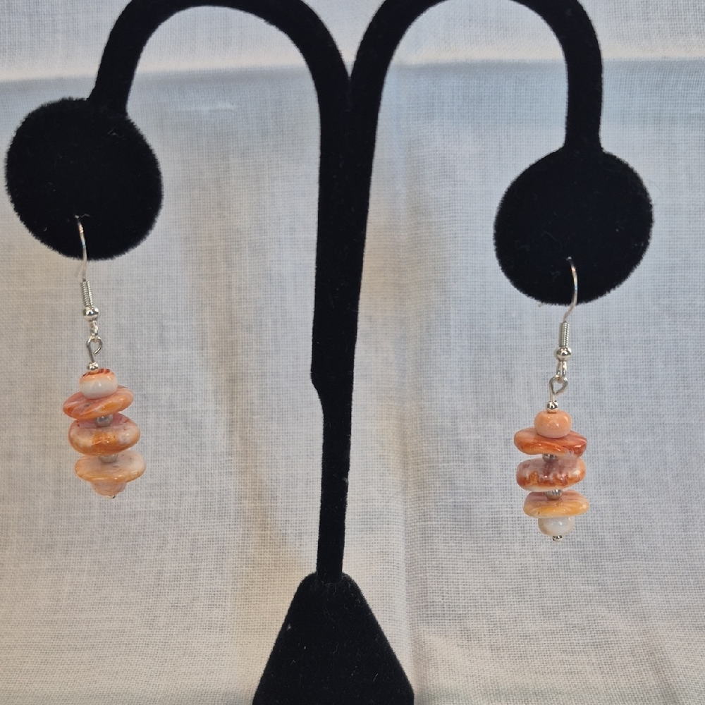 Peach Shell Stack Drop Earrings Handcrafted Beach… - image 1